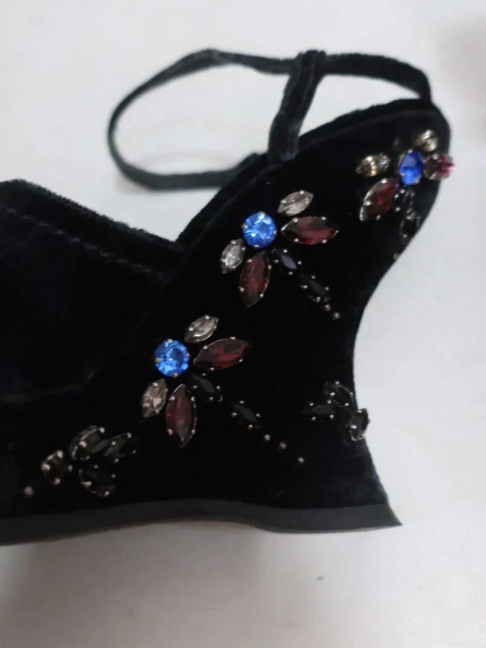 Womens Prada Dragonfly Black Rhinestone Embellished Platform Wedge Heels 37 US/7